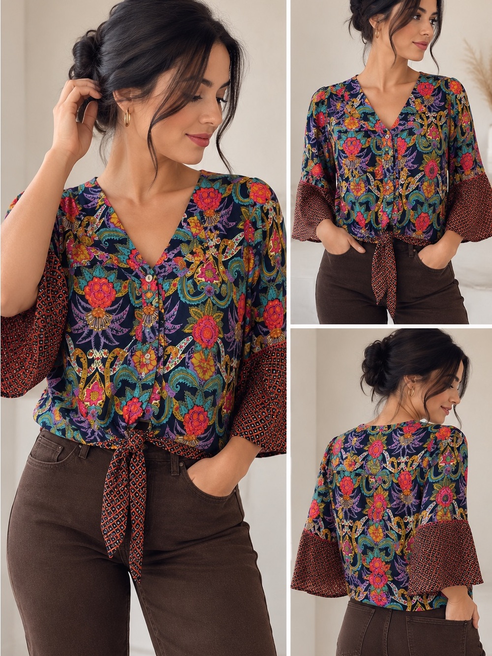 Carter Floral Tie Front Bell Sleeve Blouse Size 0 Maeve Anthropologie